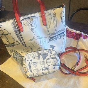 Tory Burch sailboat Print Tote and Pouch Set